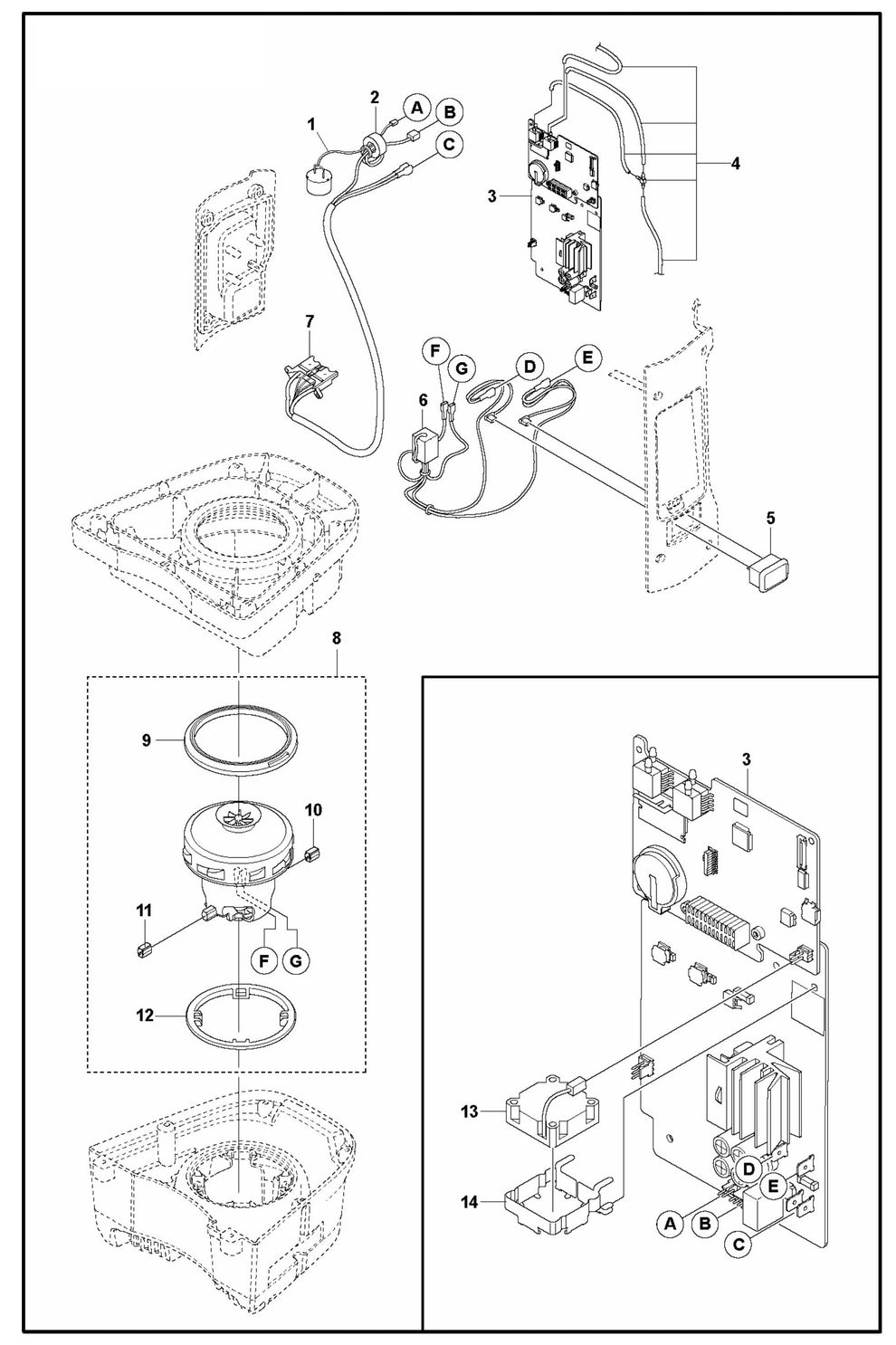 DE 110i H Motor and Electrical Assembly Parts