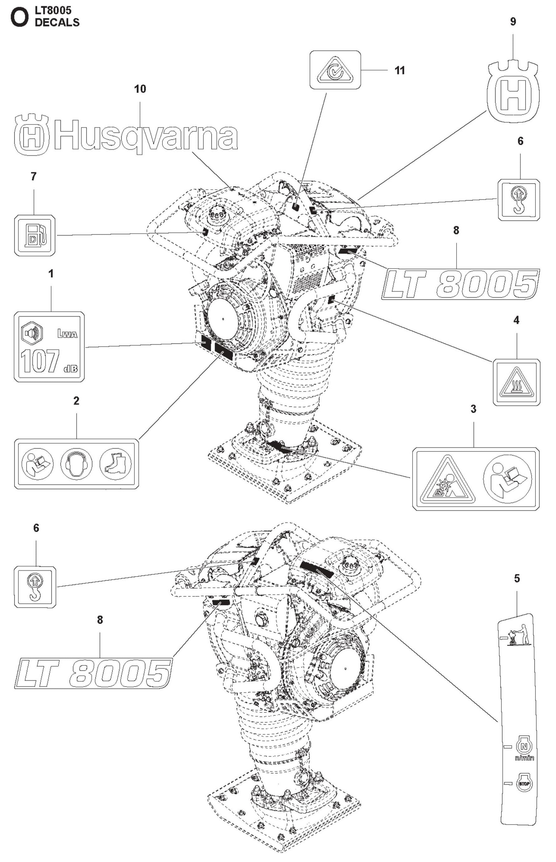 Decals Parts For LT8005 Compaction Rammer By Husqvarna