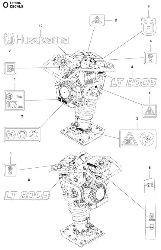 Decals Parts For LT8005 Compaction Rammer By Husqvarna