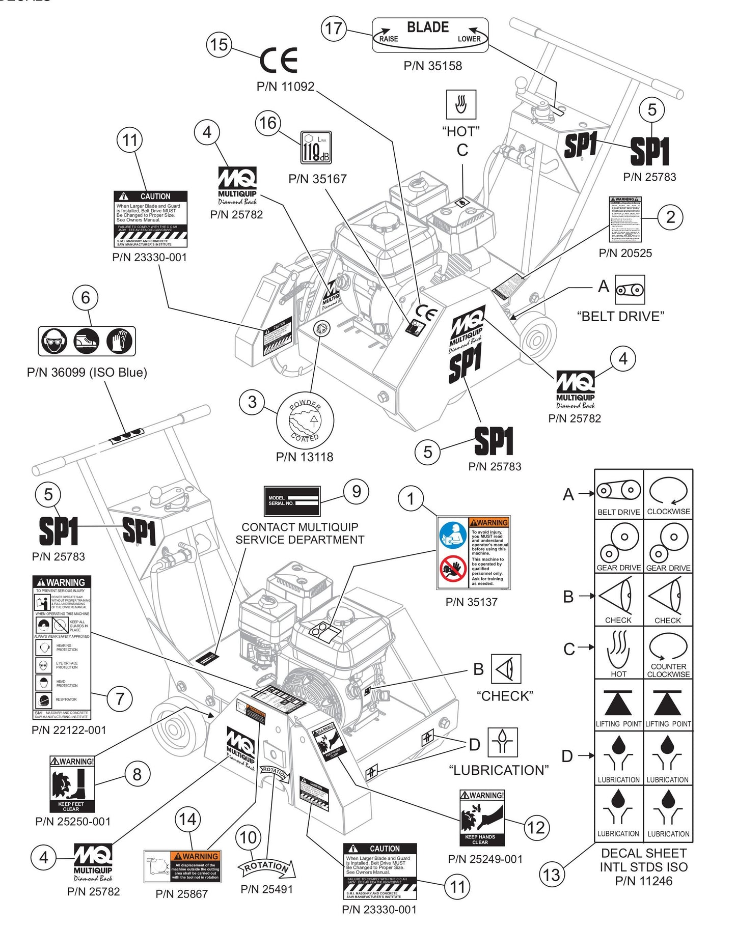 MQ Street Pro 1 Saw - Decals Assembly Parts For SP1 Street Pro 1 Series By Multiquip
