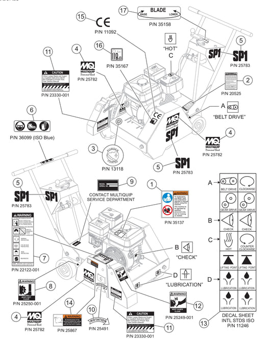 MQ Street Pro 1 Saw - Decals Assembly Parts For SP1 Street Pro 1 Series By Multiquip