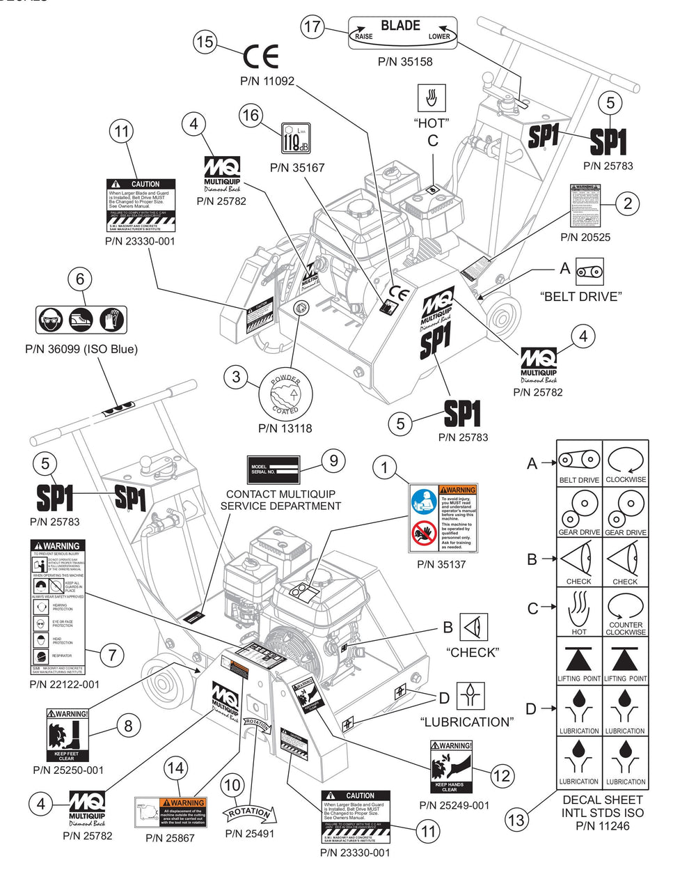 MQ Street Pro 1 Saw - Decals Assembly Parts For SP1 Street Pro 1 Series By Multiquip