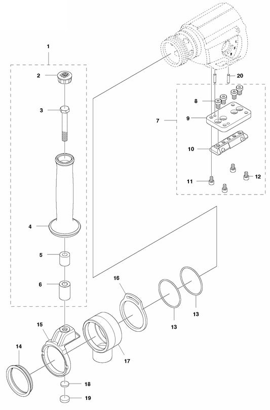 DM 220 Front Handle Assembly Parts by Husqvarna