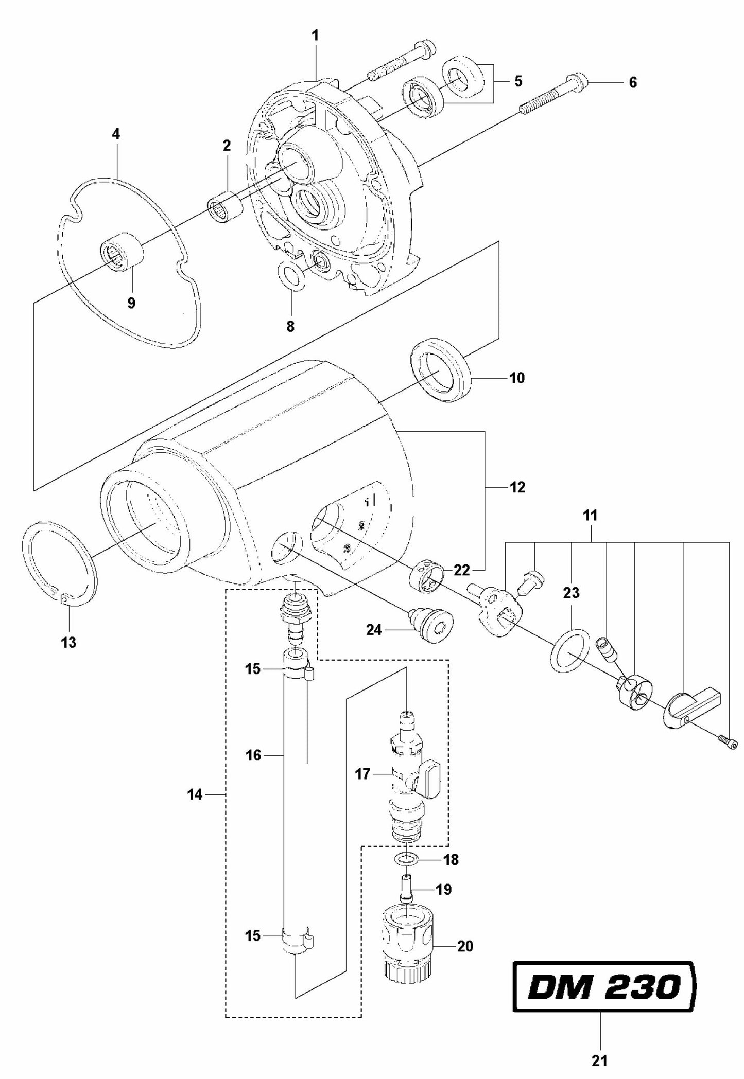 DM 230 Gear Box Assembly Parts-1 by Husqvarna