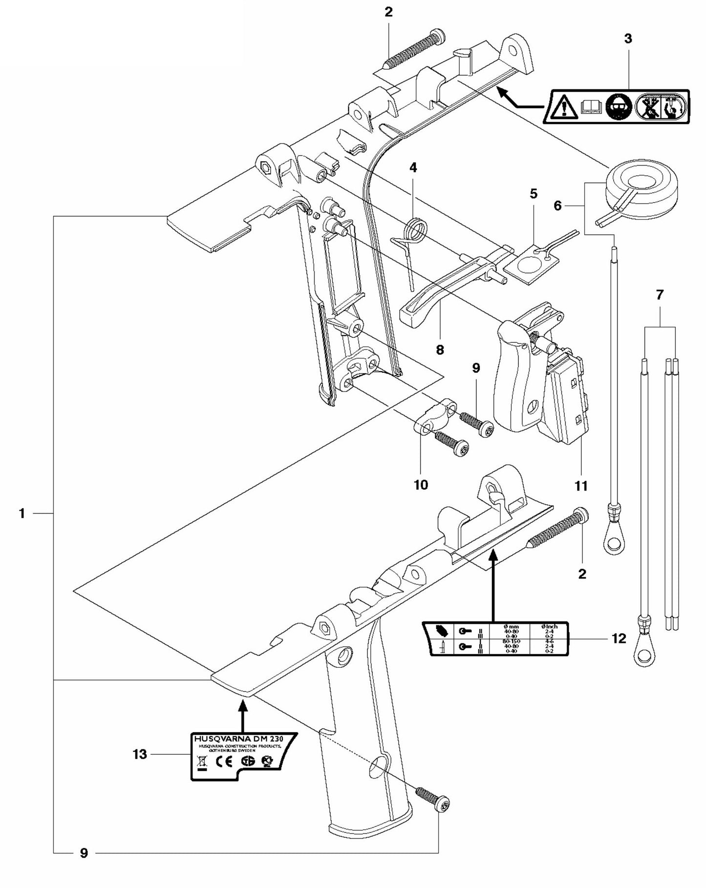 DM 230 Rear Handle Assembly Parts-1 by Husqvarna