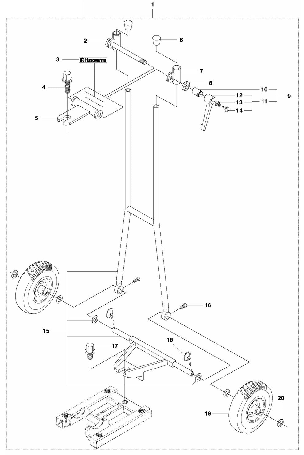 DS 70AT Back Support Assembly Parts by Husqvarna