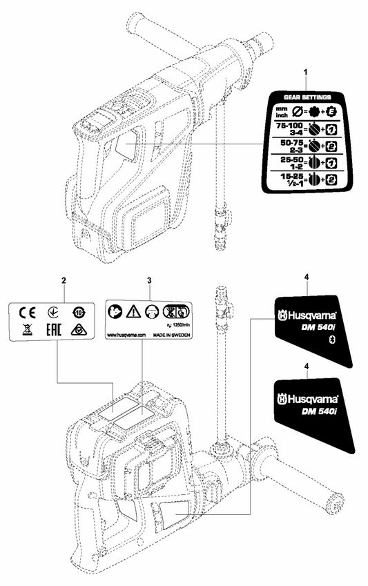 DM 540i Decals Assembly Parts by Husqvarna