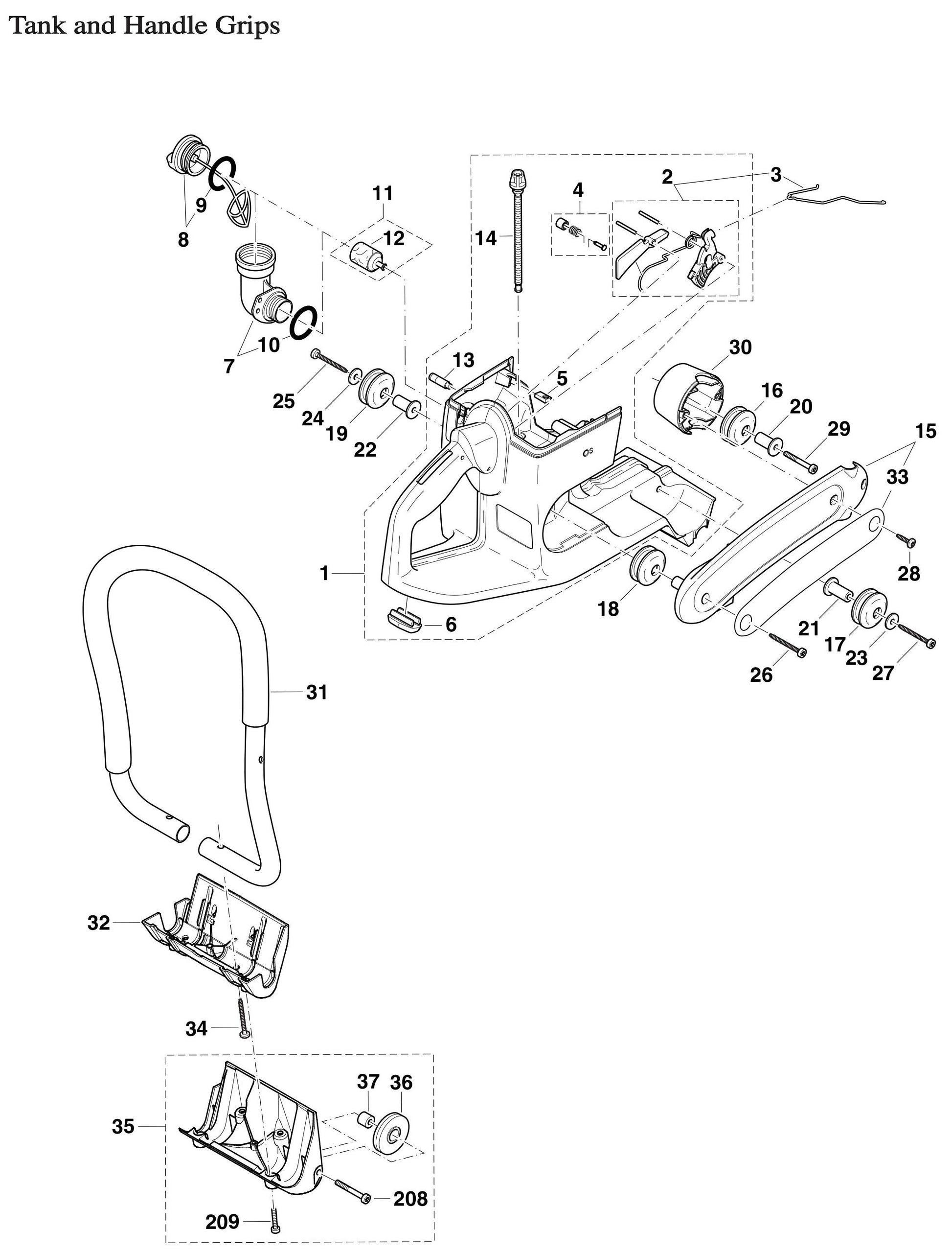 DPC6410, DPC6411 Tank and Handle Grips Assembly Parts