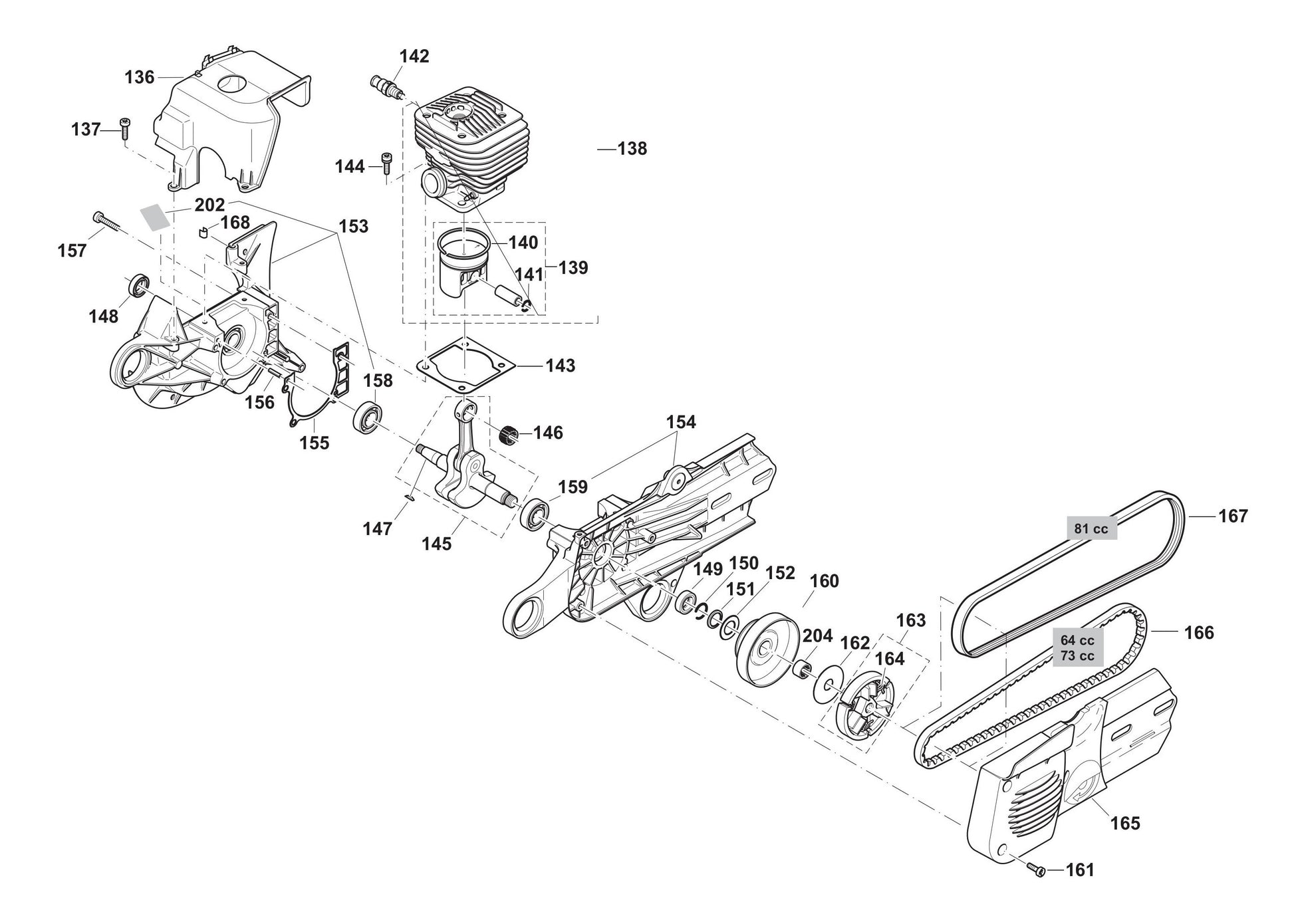 DPC8112 Cylinder, Crankshaft, Clutch Assembly Parts