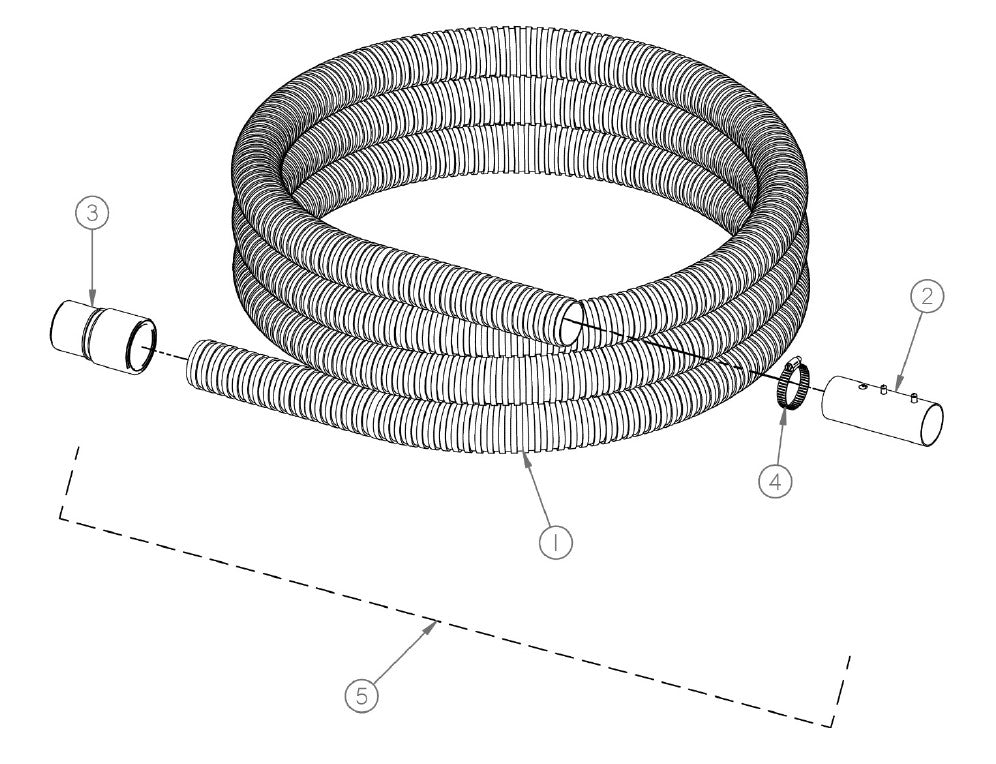 DUST-COLLECTOR Replacement Parts Diagram 2 Inch Hose Assembly VS220 DUST-COLLECT-R Parts By General Equipment