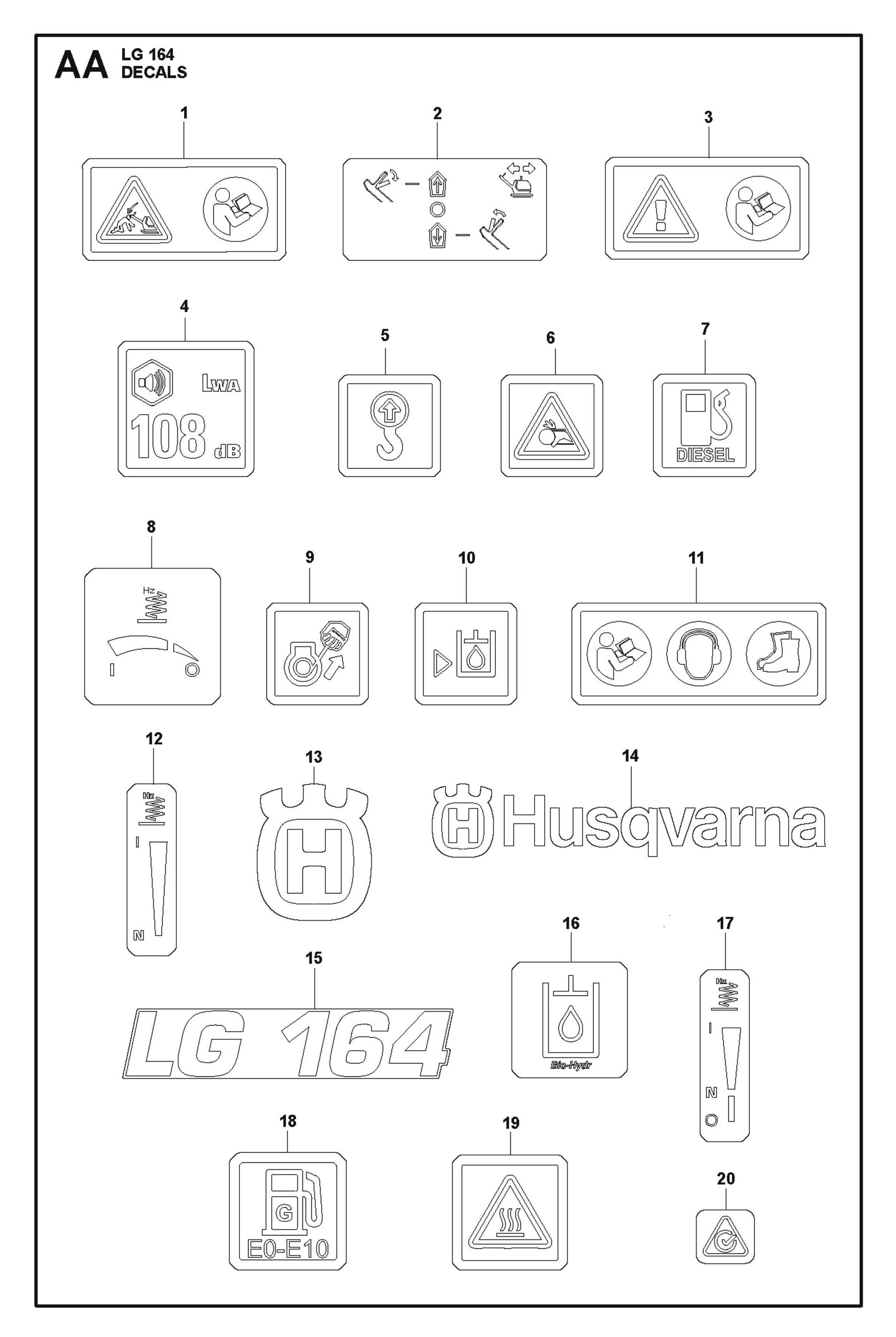 Decals Parts For LG 164 Diesel By Husqvarna