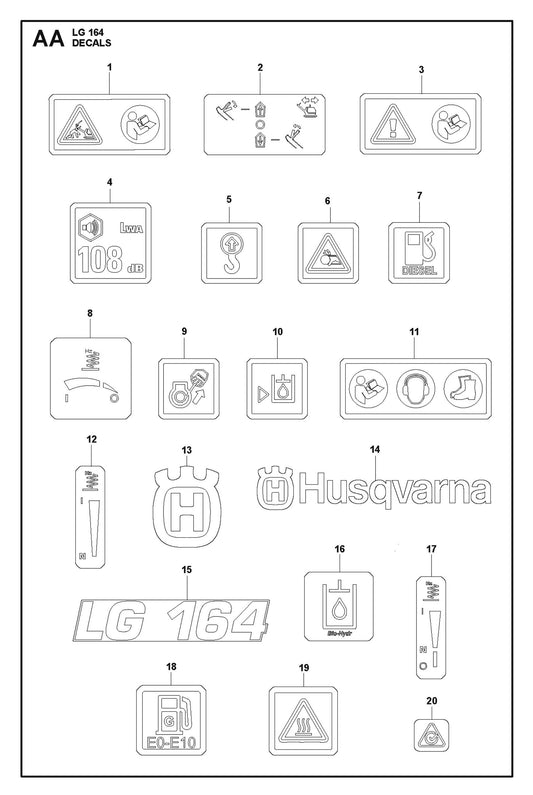 Decals Parts For LG 164 Diesel By Husqvarna