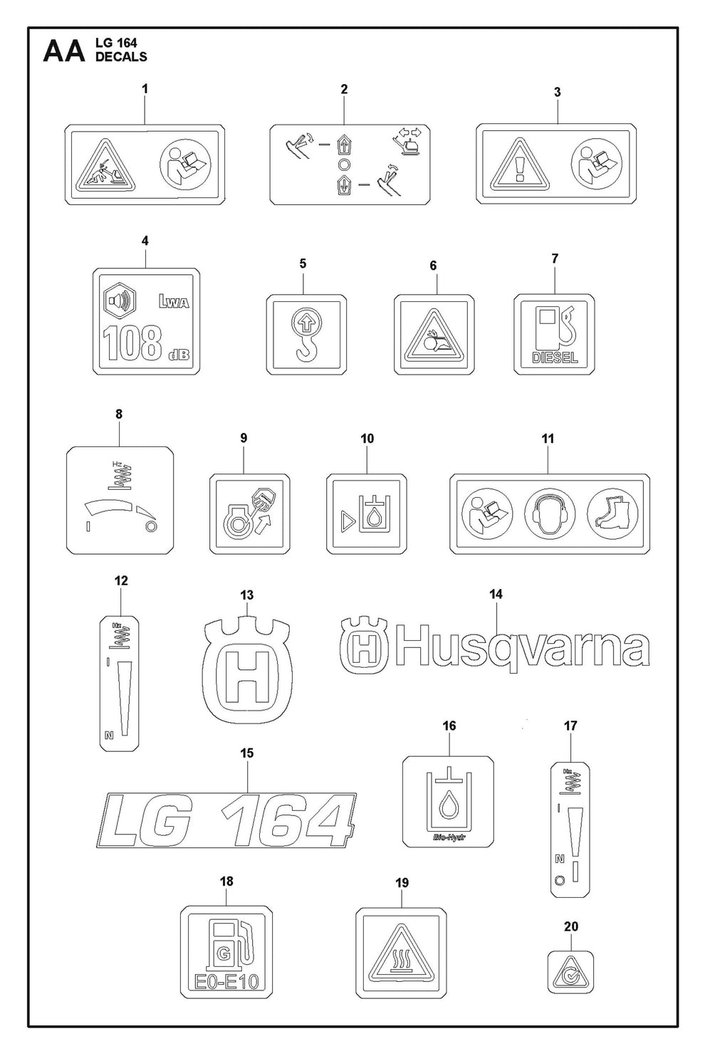 Decals Parts For LG 164 Diesel By Husqvarna