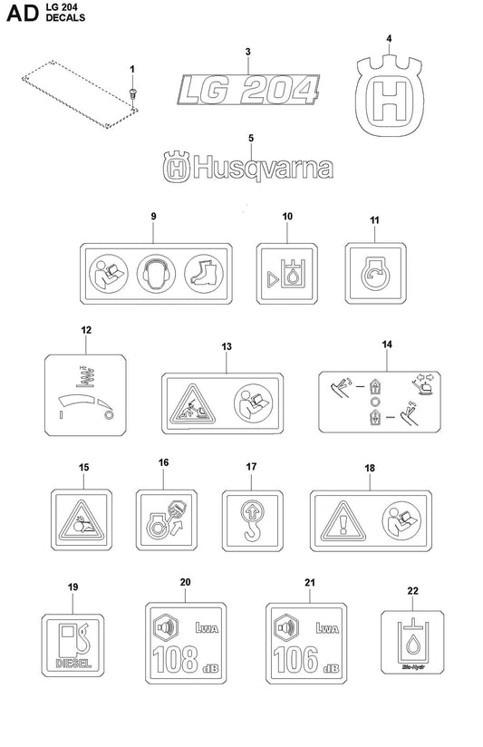 Decals Parts For LG 204 Diesel By Husqvarna