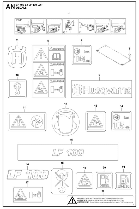 Decals Parts For LF 100 LAT Diesel By Husqvarna