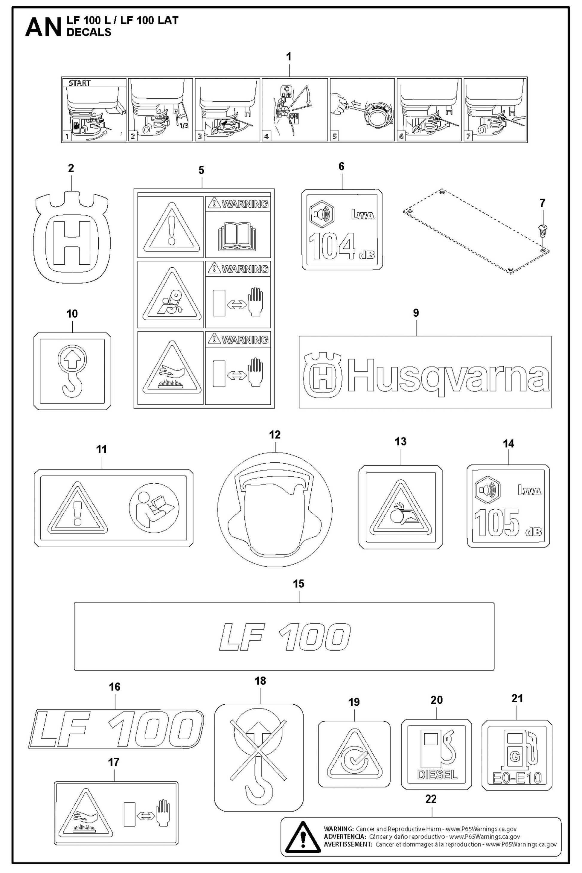 Decals Parts For LF 100 L Diesel By Husqvarna