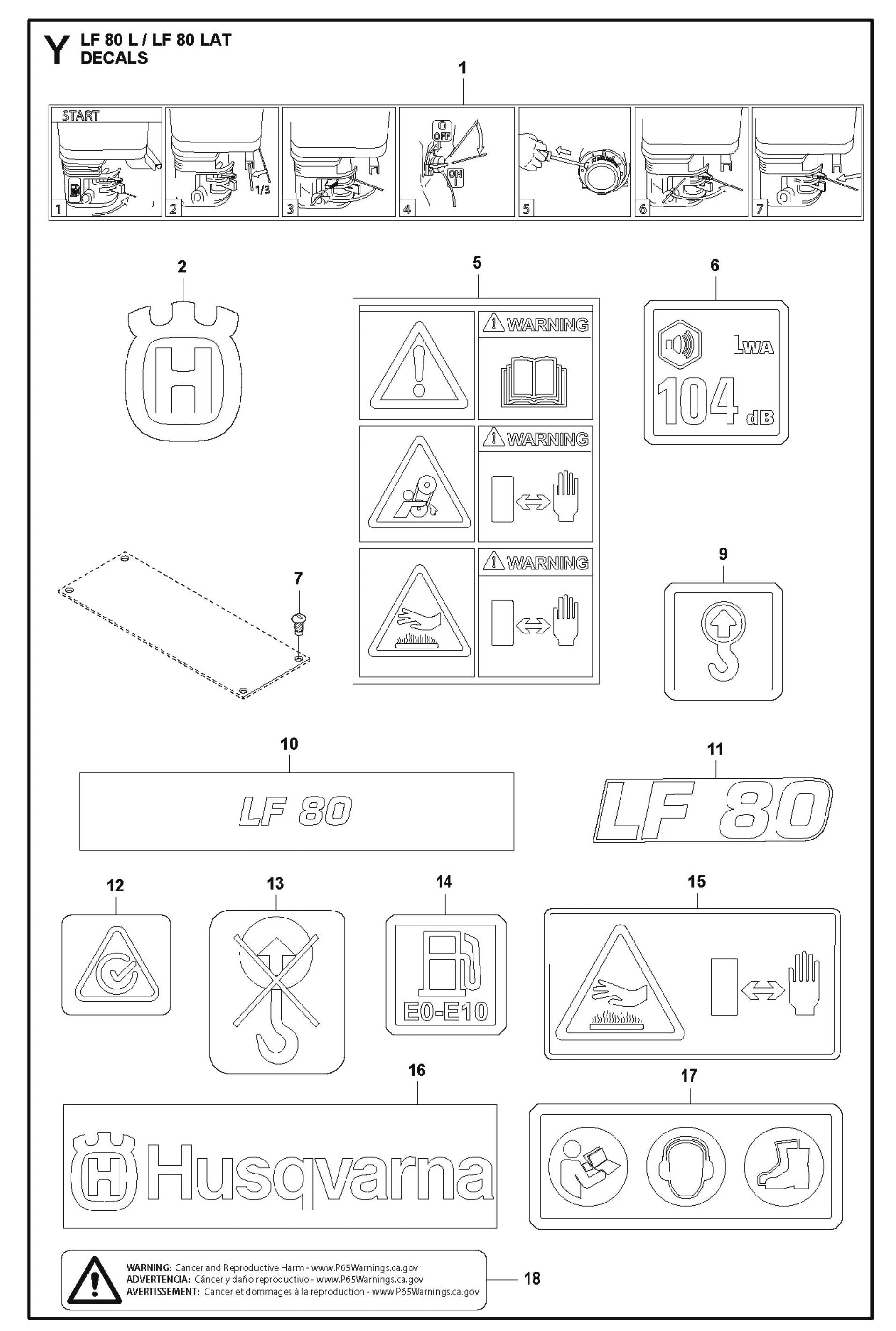 Decals Parts For LF 80 LAT By Husqvarna