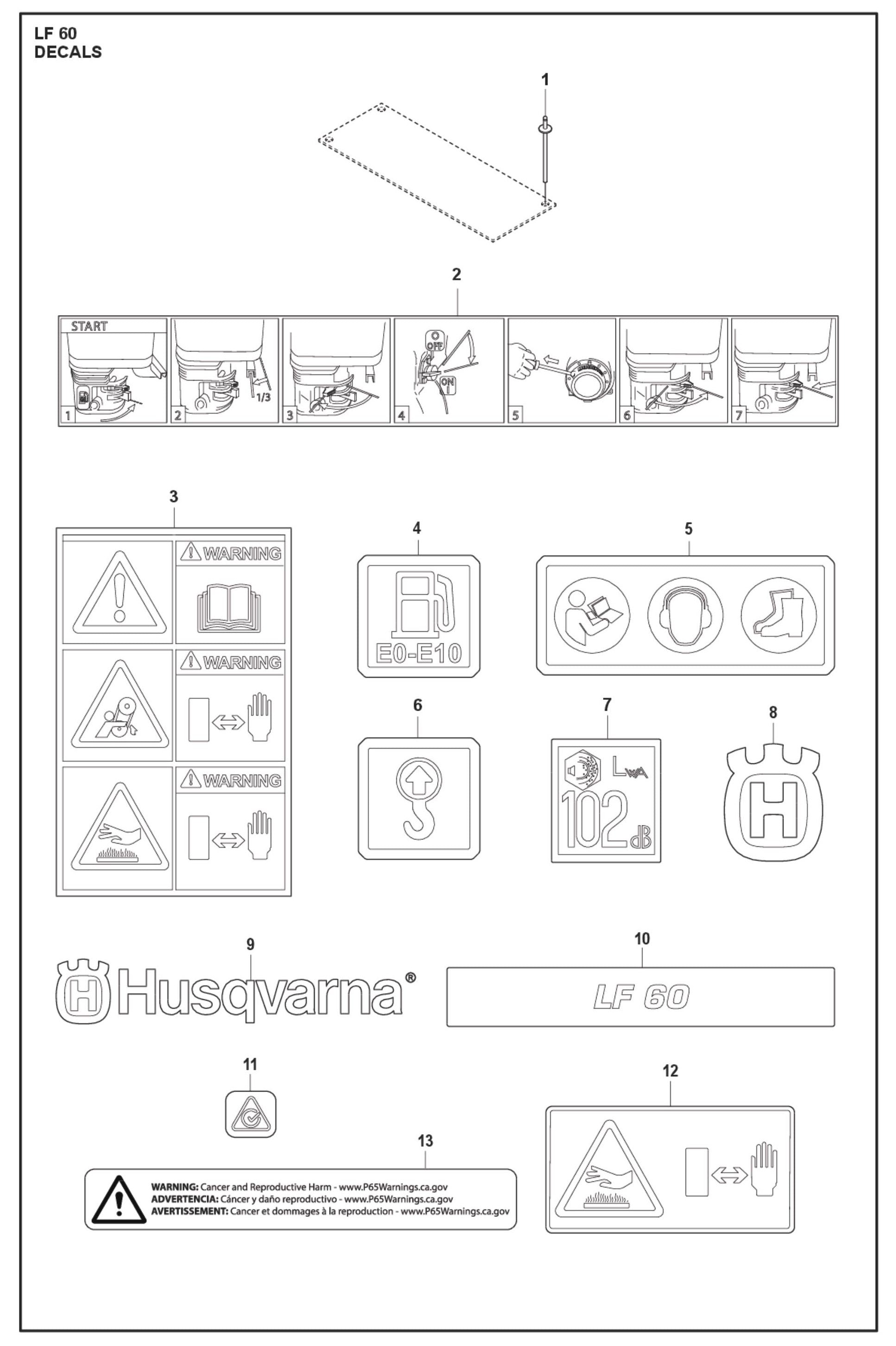 Decals Parts For LF 60 LAT By Husqvarna
