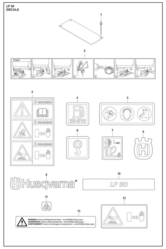 Decals Parts For LF 60 LAT By Husqvarna