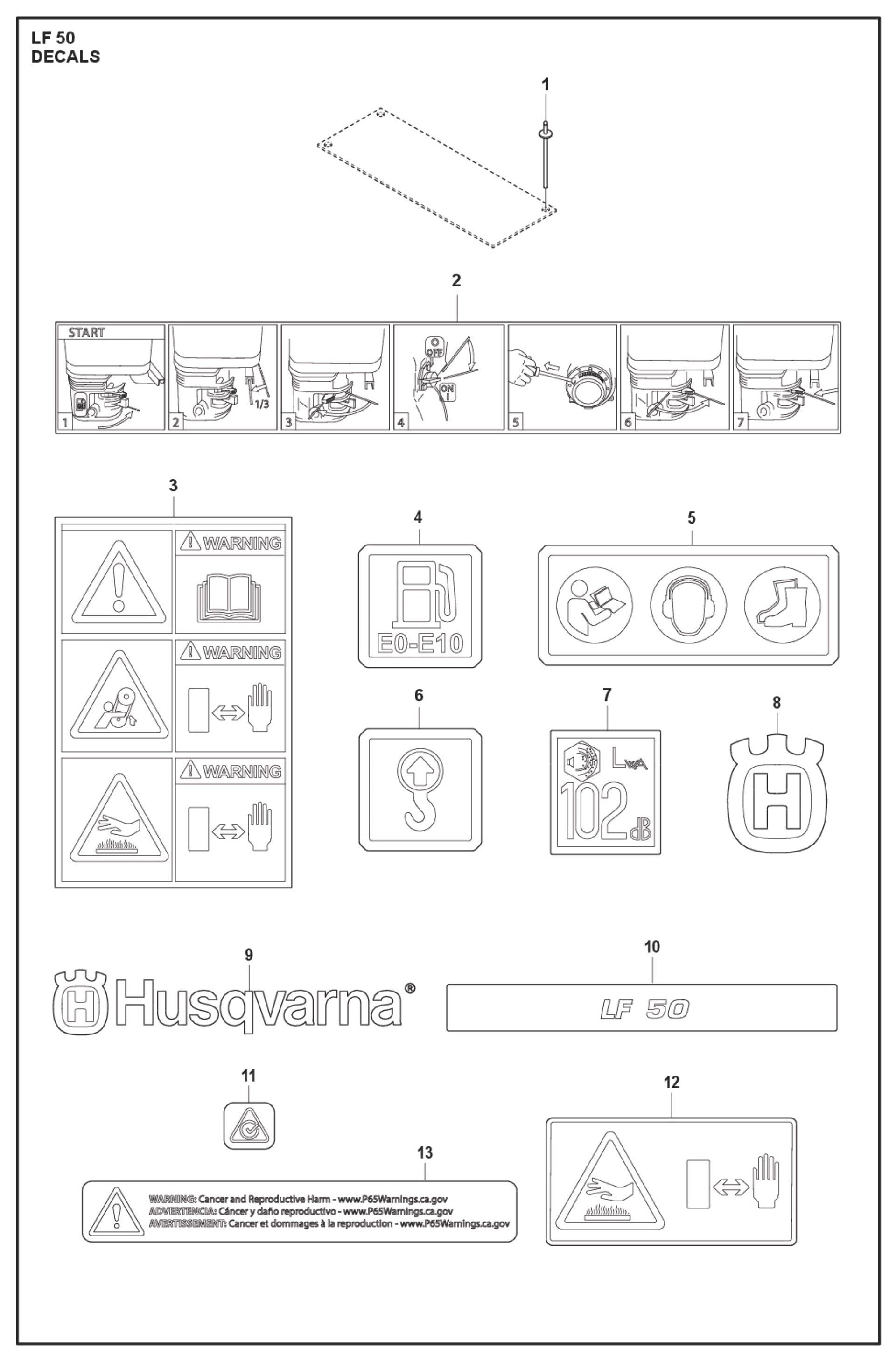 Decals Parts For LF 50 L By Husqvarna