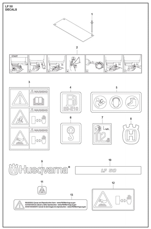 Decals Parts For LF 50 L By Husqvarna