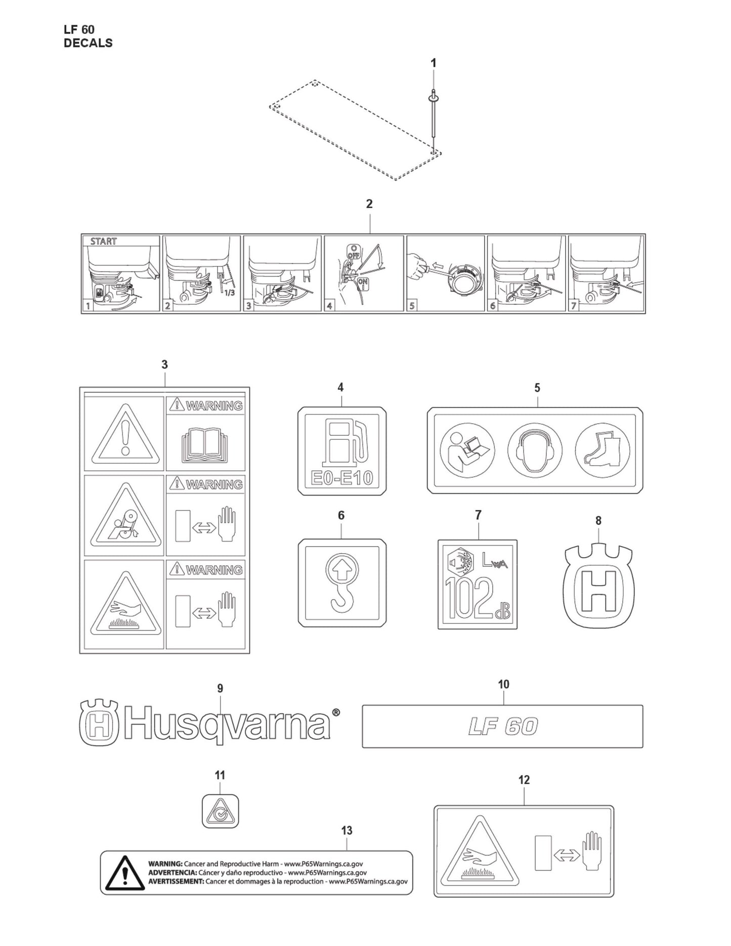 Decals Parts For LF 60 LA By Husqvarna