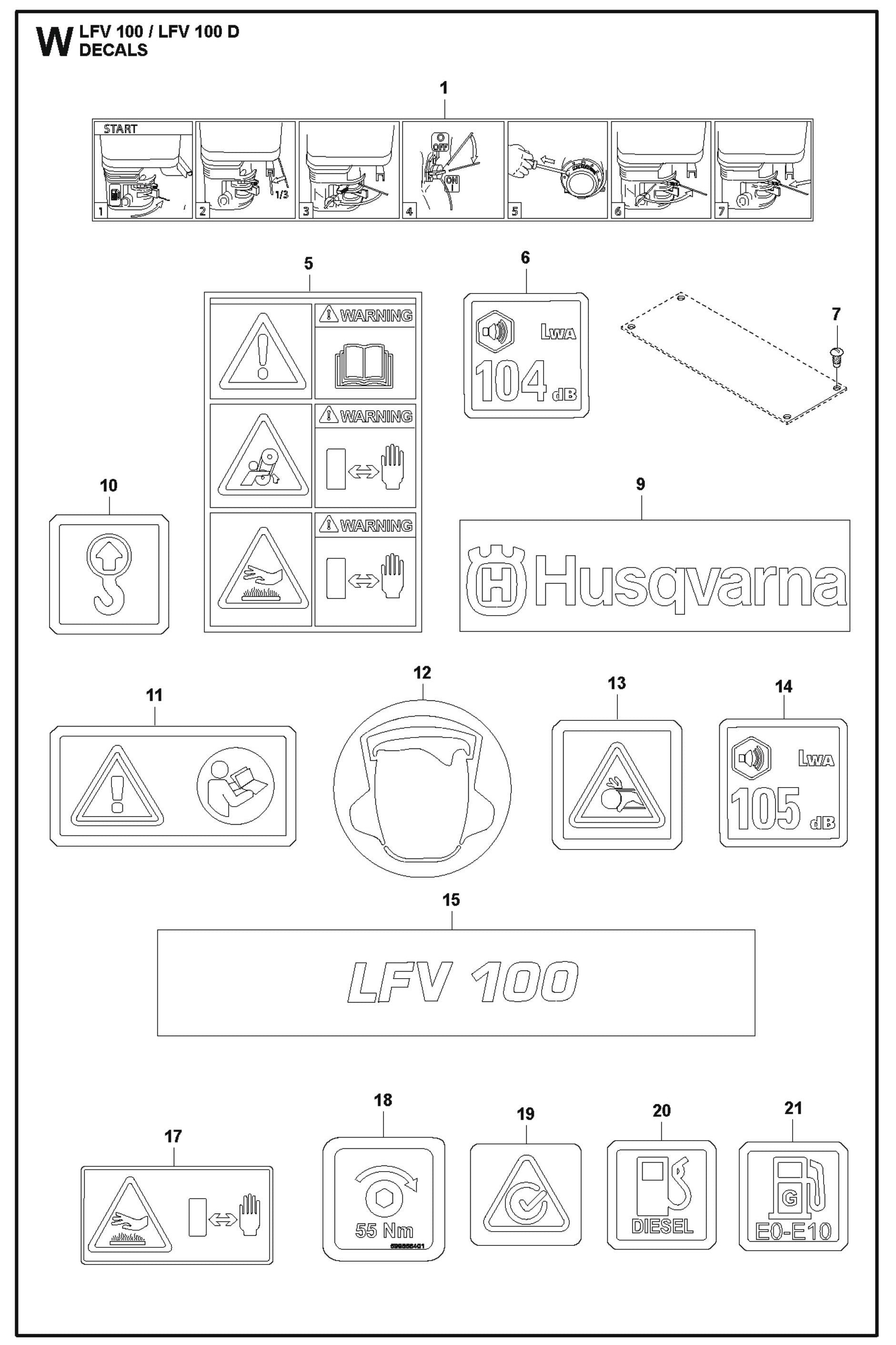 Decals Parts For LFV 100 D By Husqvarna