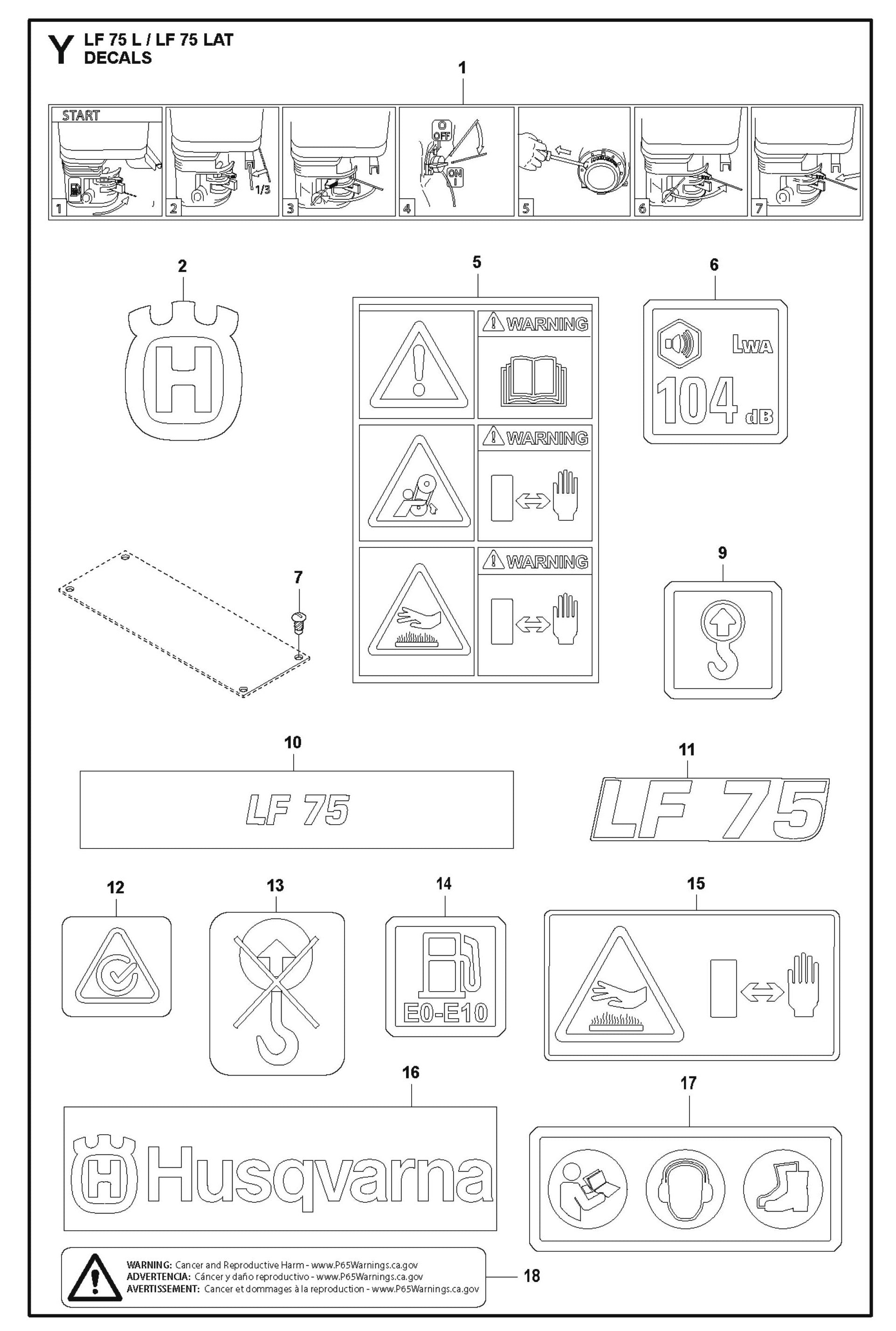 Decals Parts For LF 75 LAT By Husqvarna