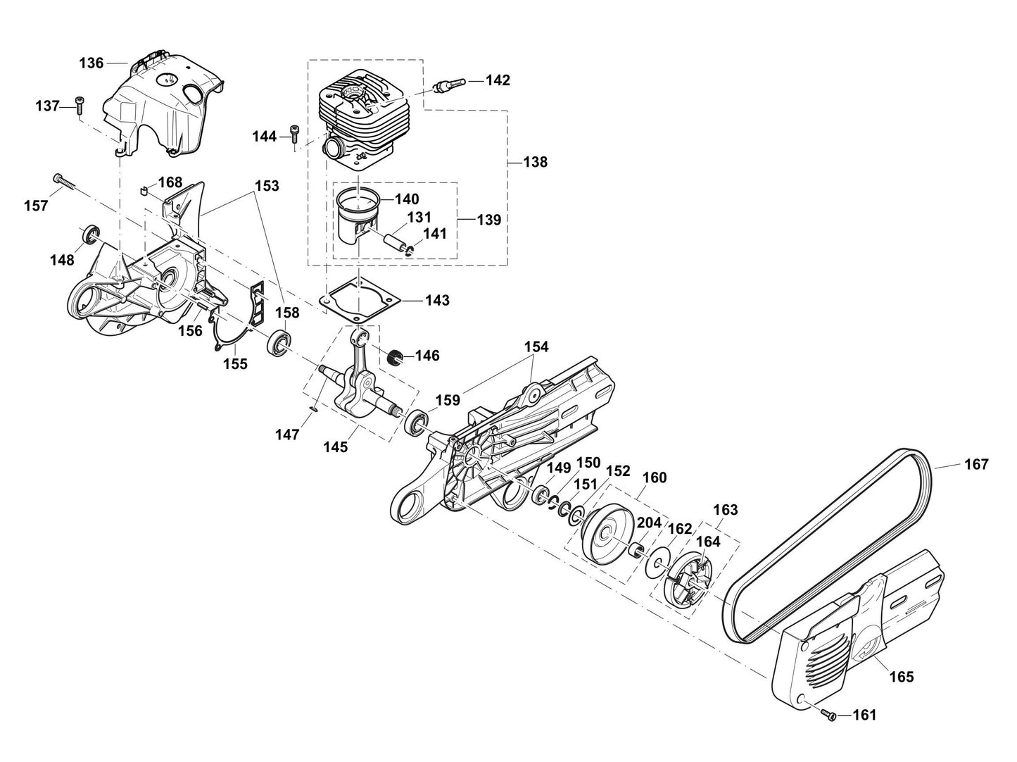 EK8100, PC-8216 Clutch, Piston, Cylinder, Crank Case Assembly Parts