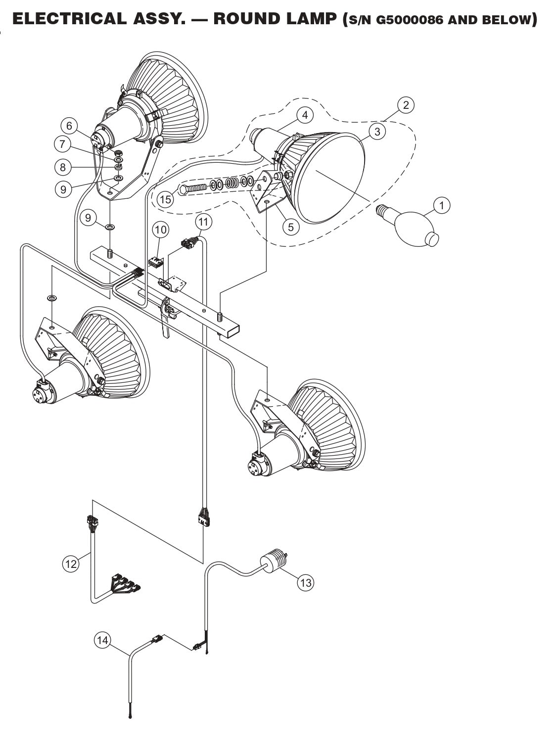 GB43SC GloBug Lighting System Electrical Assembly Round Lamp  (S/N G5000086 AND BELOW) Parts by Multiquip