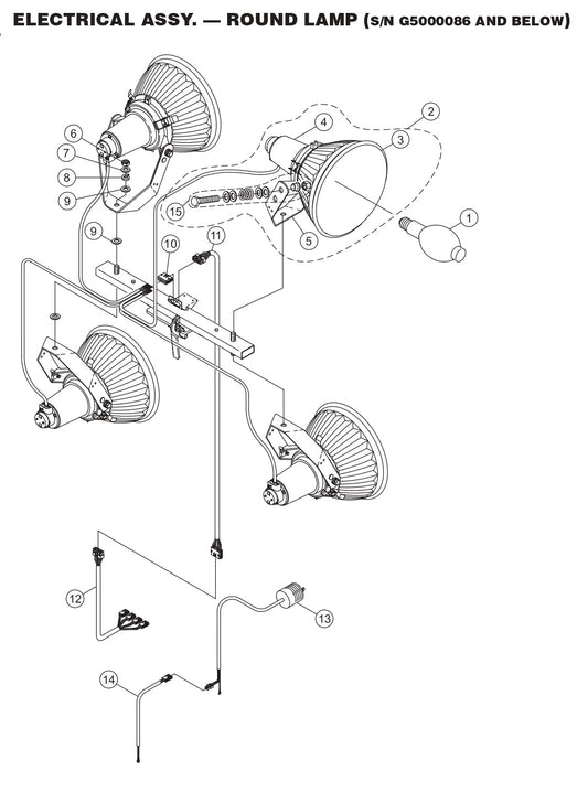GB43SC GloBug Lighting System Electrical Assembly Round Lamp  (S/N G5000086 AND BELOW) Parts by Multiquip