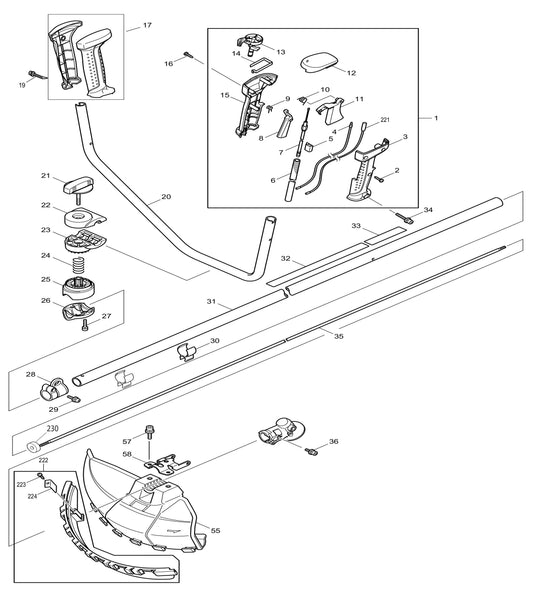 EM2650UH Throttle Handle And shaft Assembly Parts