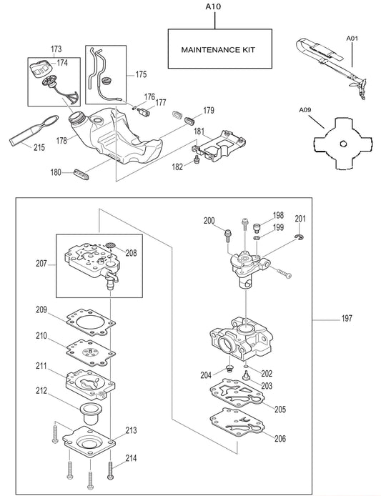 EM2650UH Fuel Tank, Carburetor, Accessories Assembly Parts