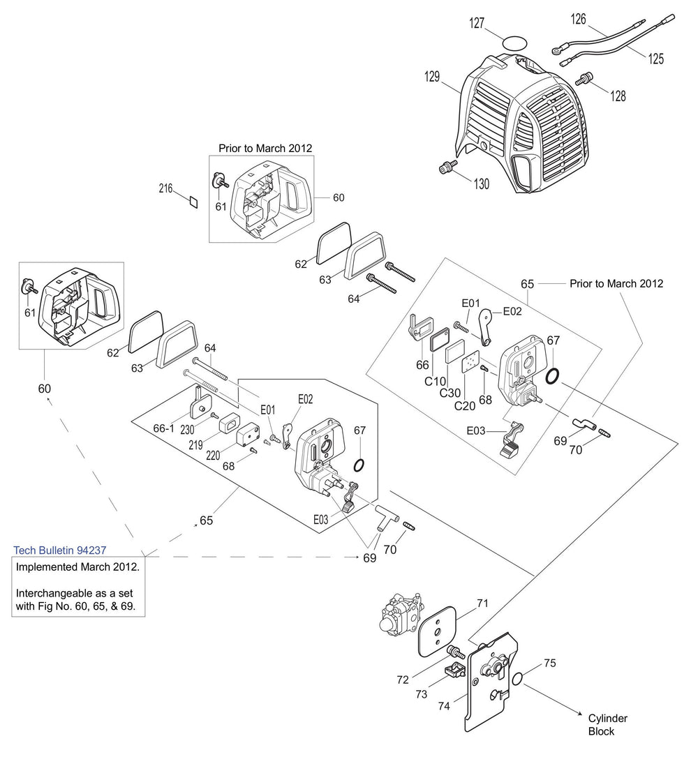 EM2650UH Insulator, Cleaner Base, Engine Cover Assembly Parts