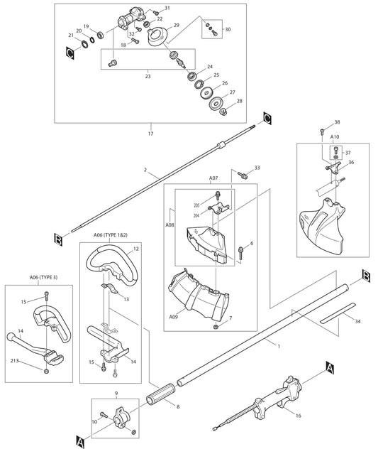 EM4251, EM4251CA Drive Shaft and Handle Assembly Parts