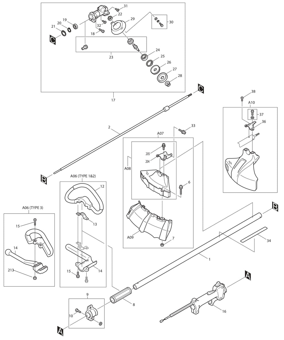 EM4251, EM4251CA Drive Shaft and Handle Assembly Parts