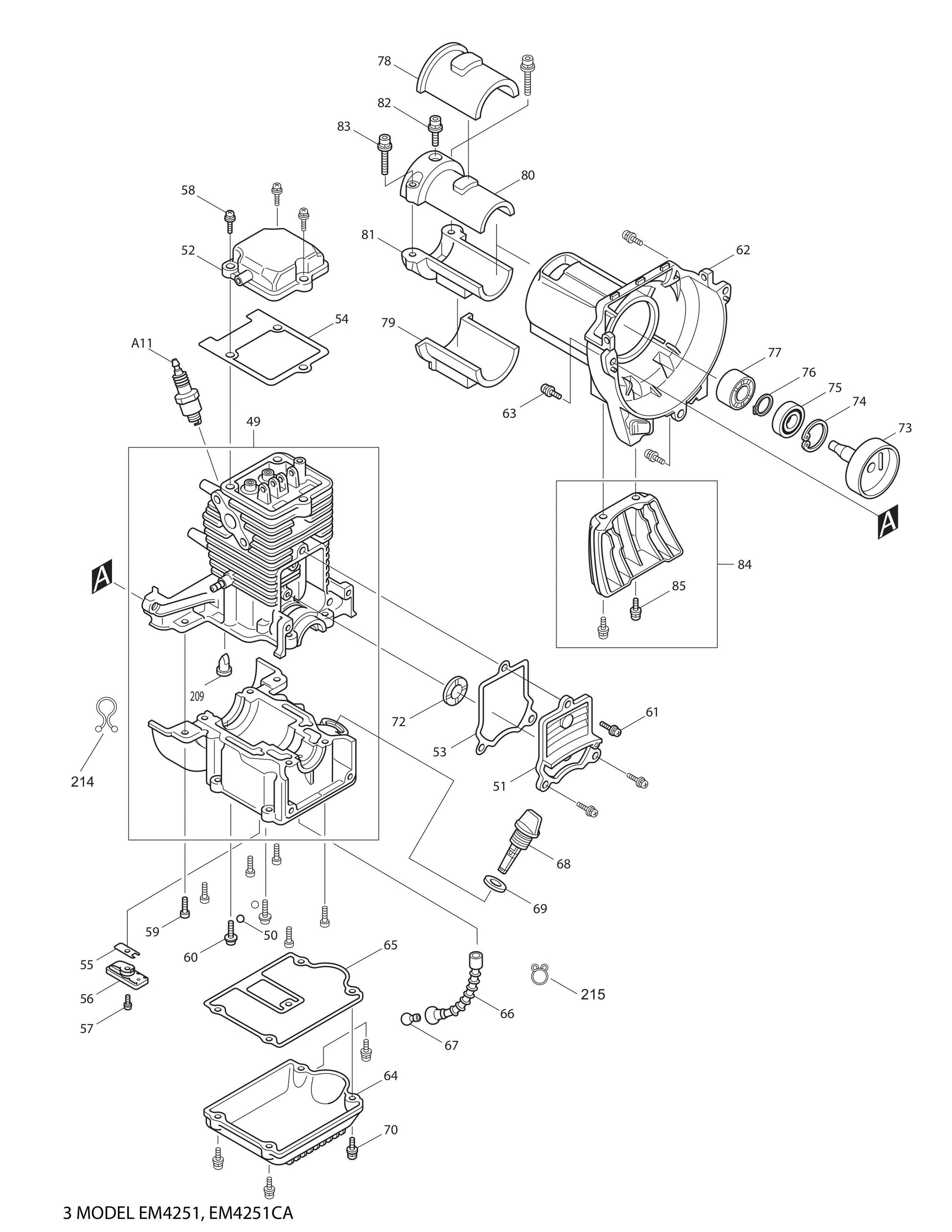 EM4251, EM4251CA Cylinder and Crankcase Assembly Parts