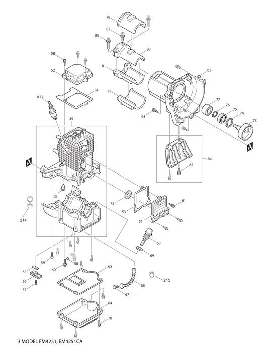 EM4251, EM4251CA Cylinder and Crankcase Assembly Parts