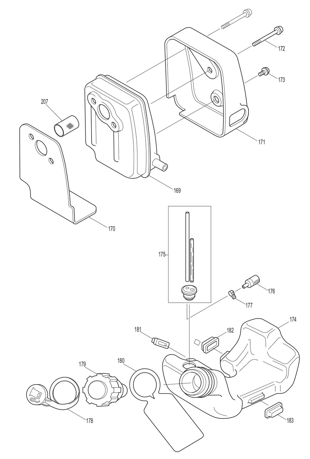 EM4251, EM4251CA Muffler and Fuel Tank Assembly Parts