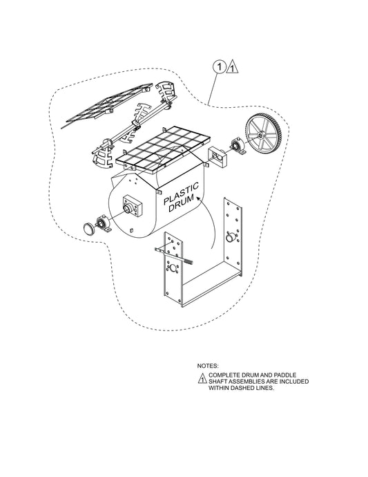 Pastic Drum And Paddle Shaft Complete Assembly Parts- EM70S (Steel), EM70P (Plastic) Plaster And Motor Mixer