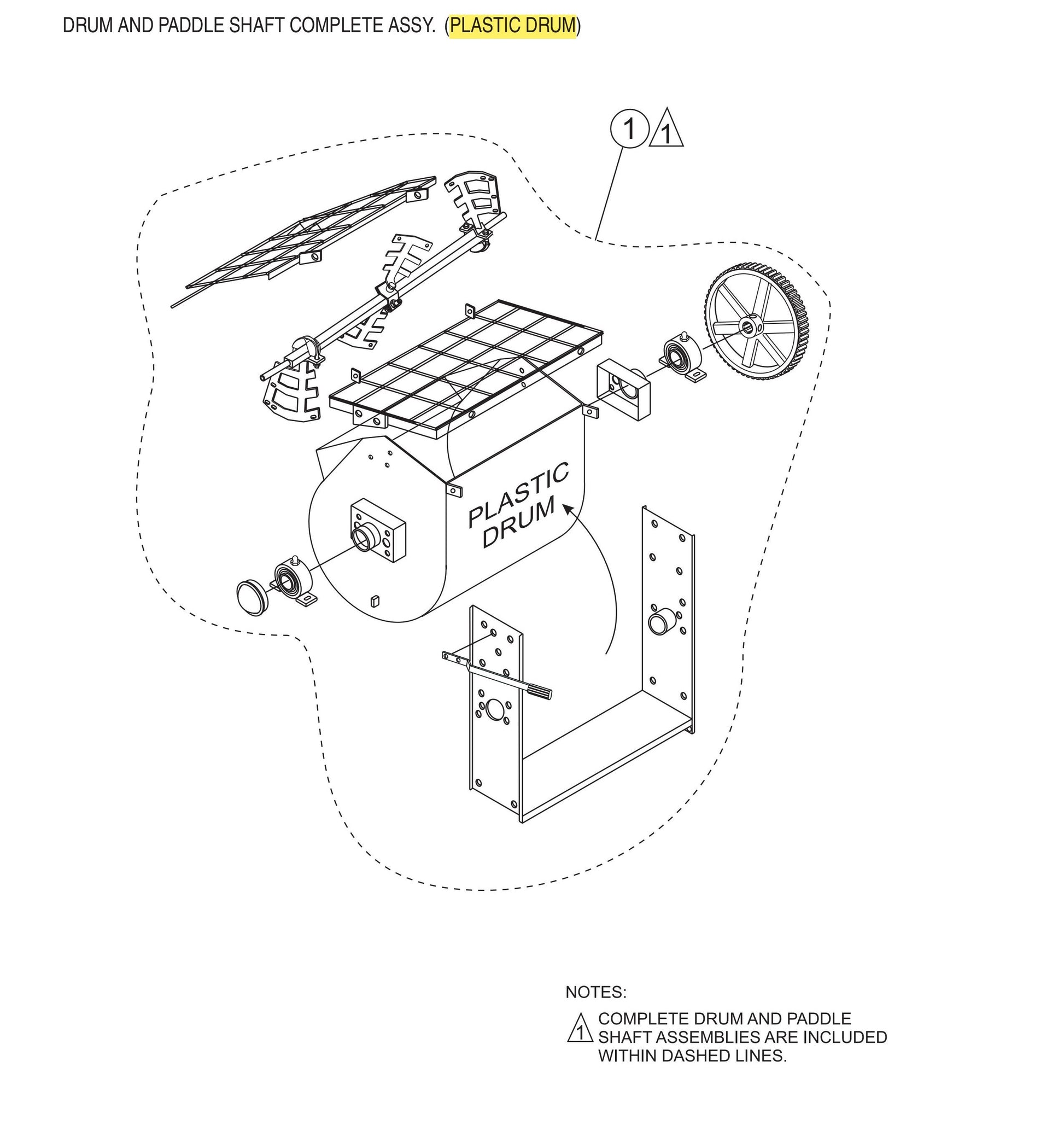 Plastic Drum And Paddle Shaft Complete Assembly Parts- EM90S (Steel), EM90P (Plastic) Plaster And Motor Mixer