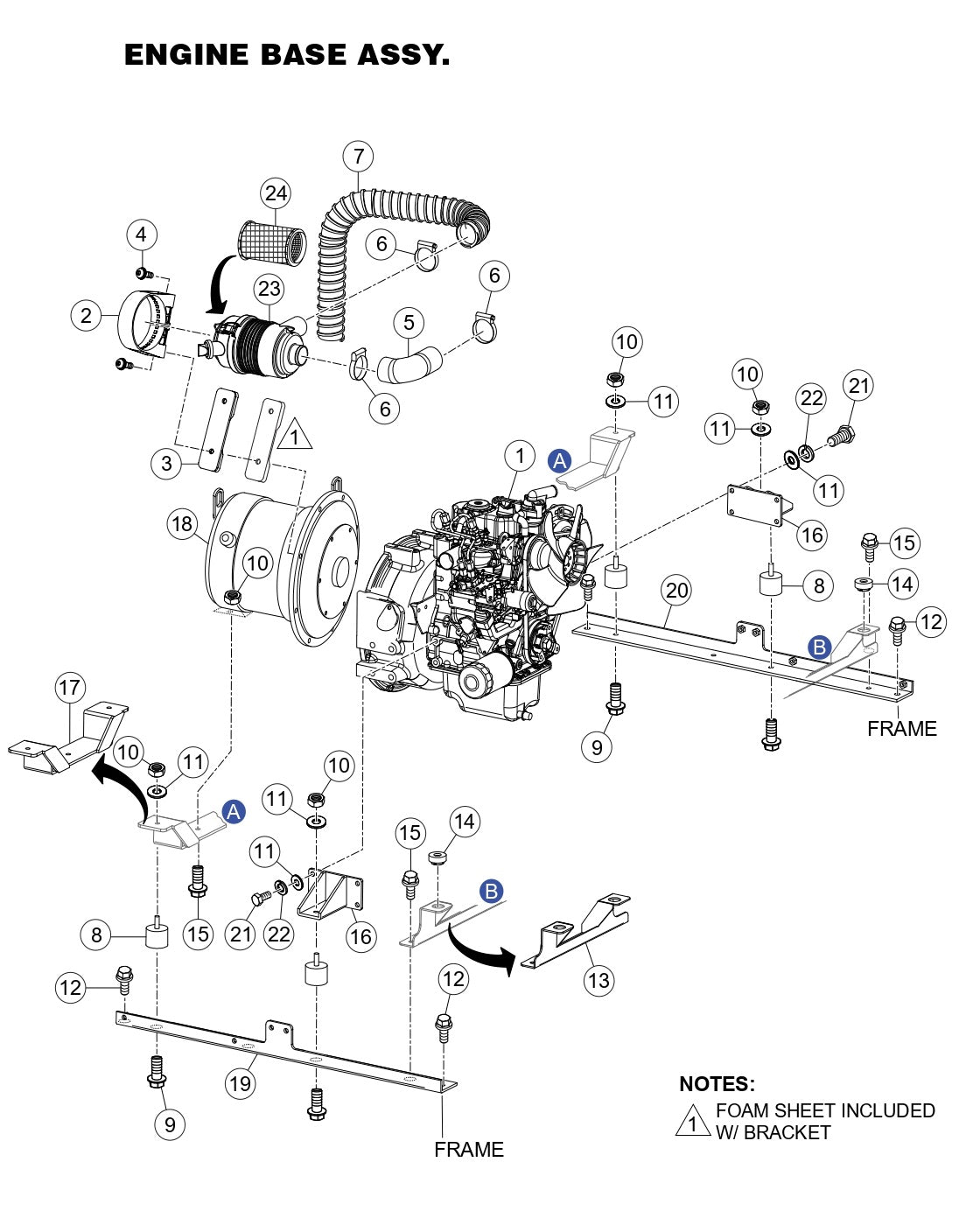 GBX12SK,GBX24BK GloBug Lighting System Engine Base Assembly Parts by Multiquip