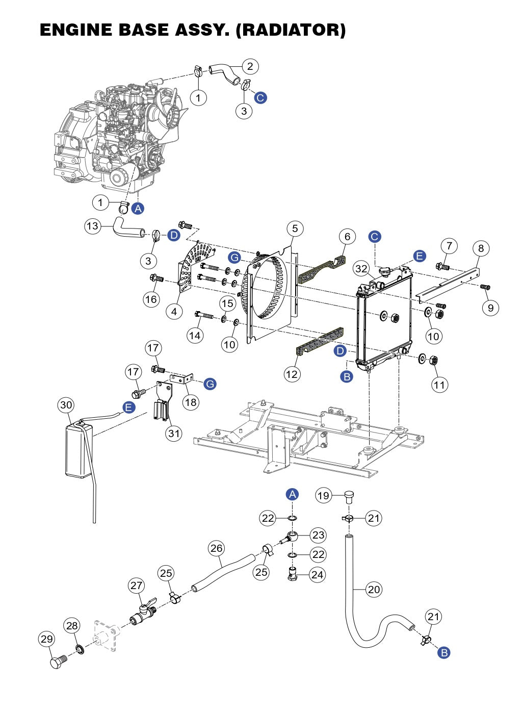 GBX12SK, GBX24BK GloBug Lighting System Engine Base Radaitor Assembly Parts by Multiquip