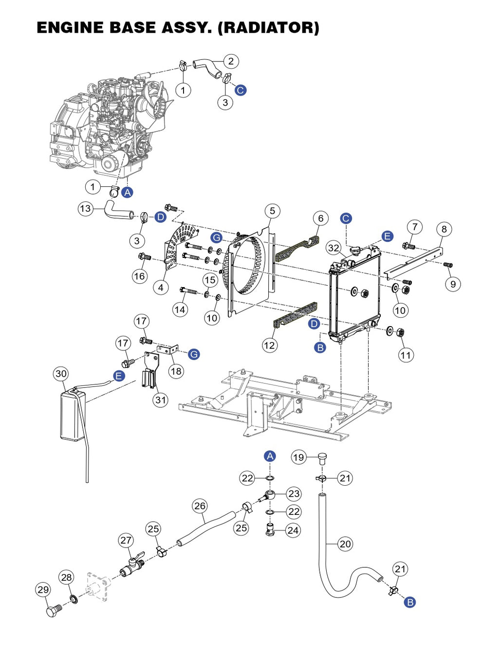 GBX12SK, GBX24BK GloBug Lighting System Engine Base Radaitor Assembly Parts by Multiquip