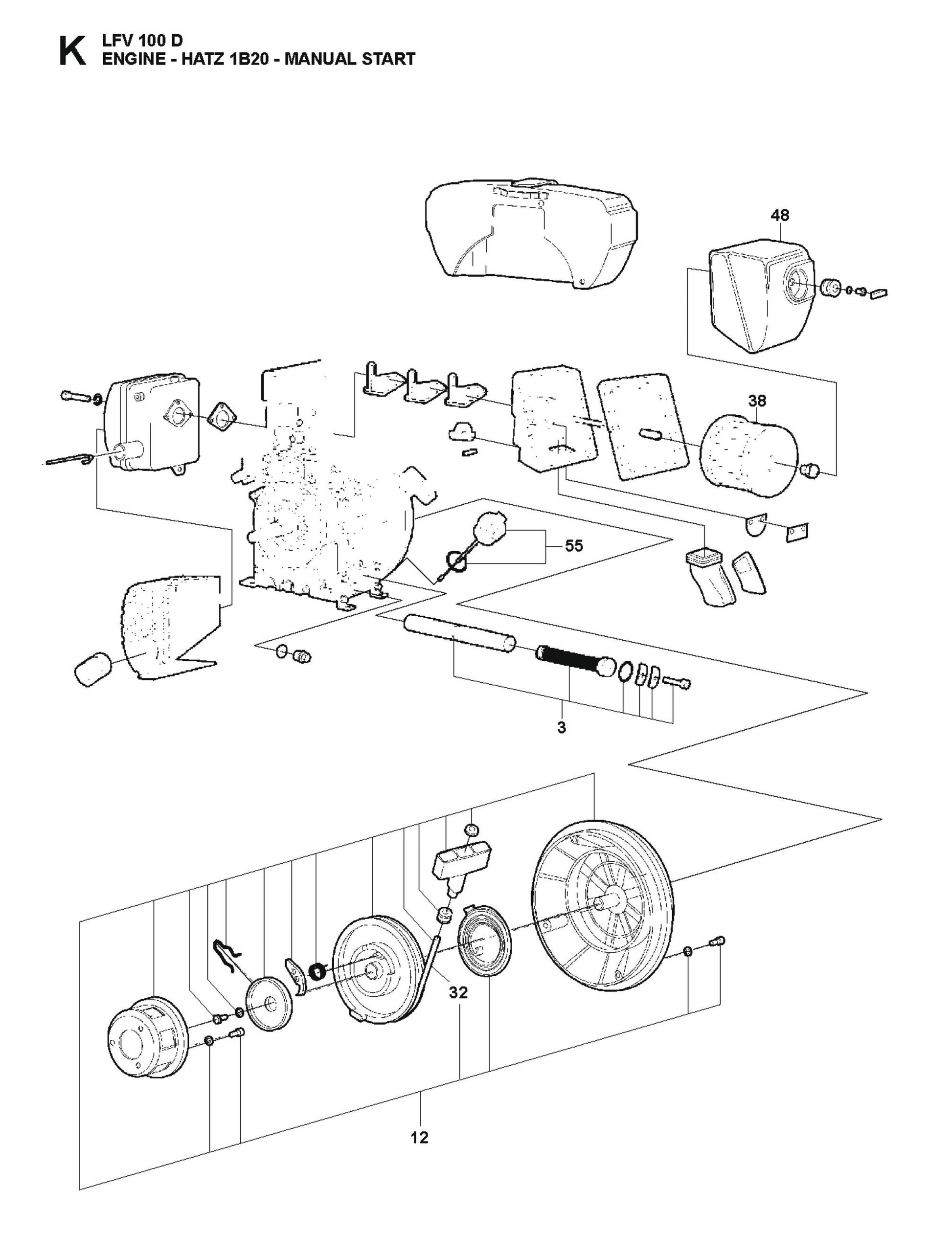 Engine-Hatz 1B20-Manual Start Parts For LFV 100 D By Husqvarna