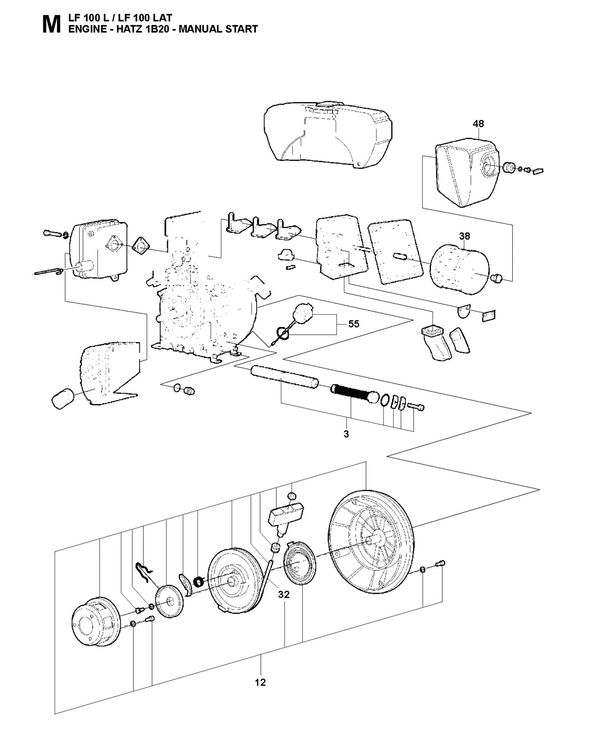 Engine-Hatz 1B20-Manual Start Parts For LF 100 LAT Diesel By Husqvarna