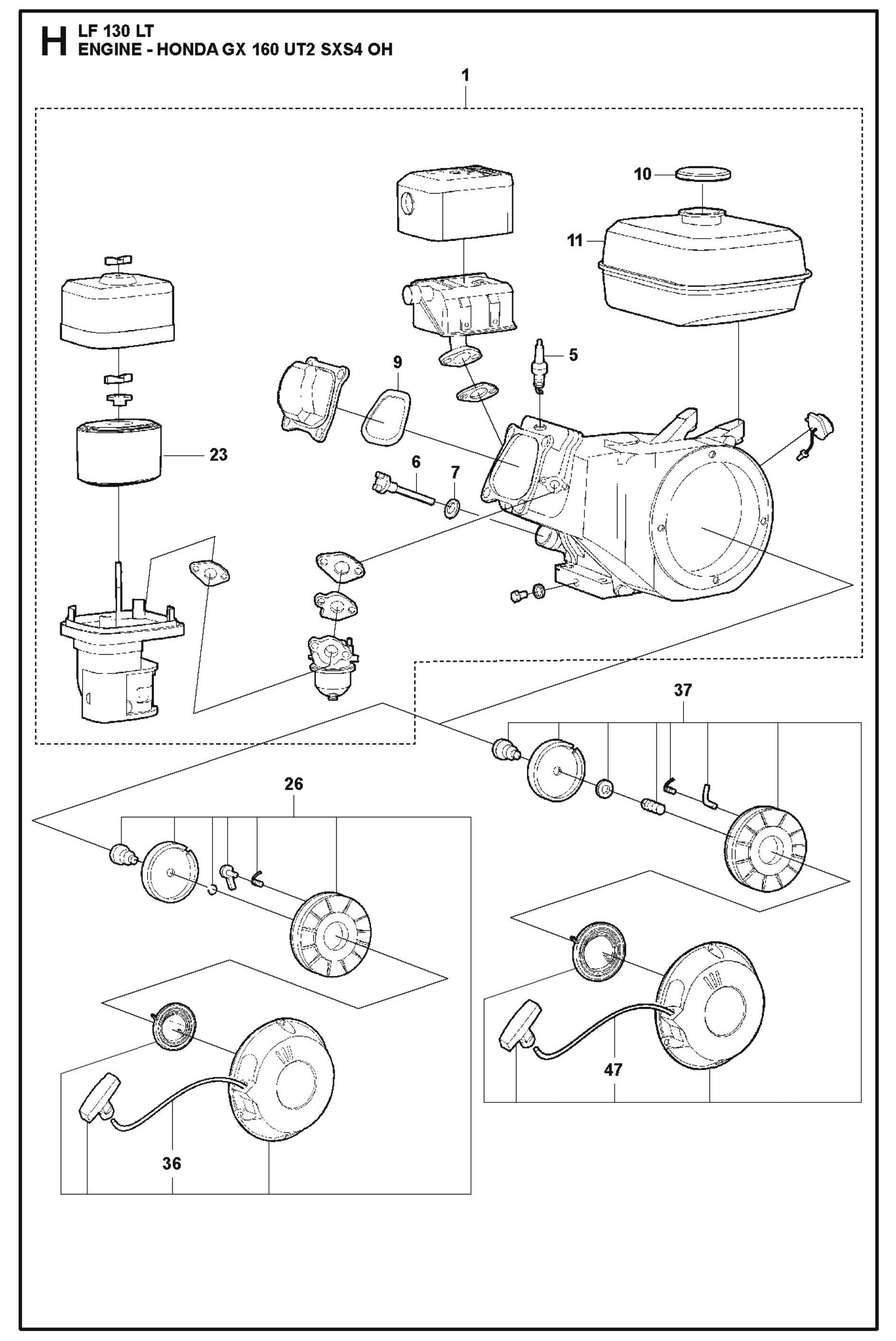 Engine-Honda GX 160 UT2 SXS4 OH Parts For LF 130 LT Petrol By Husqvarna