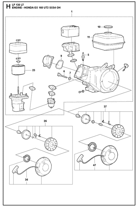 Engine-Honda GX 160 UT2 SXS4 OH Parts For LF 130 LT Petrol By Husqvarna