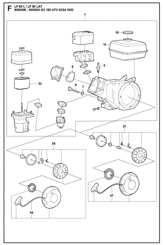 Engine-Honda GX 160 UT2 SXS4 OH2 Parts For LF 80 LAT By Husqvarna