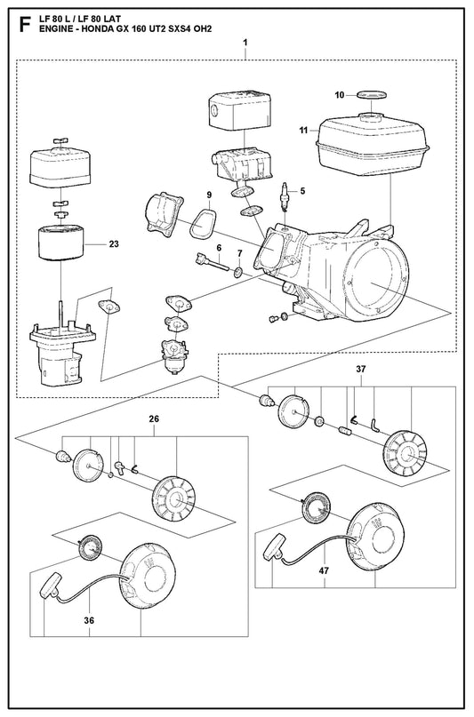 Engine-Honda GX 160 UT2 SXS4 OH2 Parts For LF 80 L By Husqvarna